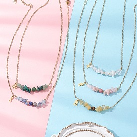 Подвеска с драгоценными камнями и круглыми бусинами 304 Женские ожерелья из нержавеющей стали с цепочкой, золотые