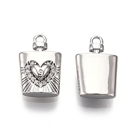 Brass Micro Pave Clear Cubic Zirconia Pendants, Nickel Free, Wine Bottle with Heart