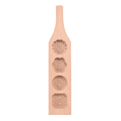 Flower & Flat Round & Square Wooden Press Mooncake Molds, Pastry Molds, Cake Molds, 4 Cavities with Chinese Character