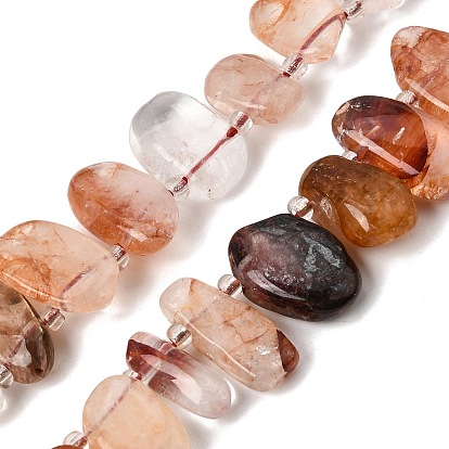 Natural Hematoid Quartz Ferruginous Quartz Beads Strands, Nuggets, with Seed Beads, Top Drilled, Tumbled Stone