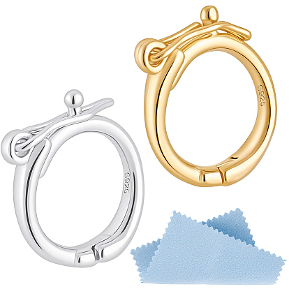 2 шт. 2 цвета 925 застежки-крутилки из стерлингового серебра, кольцо, с 1 листовой двусторонней замшевой тканью для полировки серебра