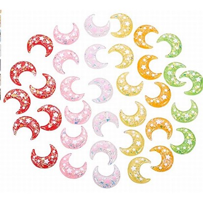 Resin Cabochons, with Shell Chip Inside, Moon with Star