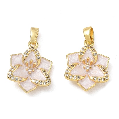 Pendentifs en laiton zircon cubique transparent, avec l'émail, charmes de fleurs, réel 18 k plaqué or