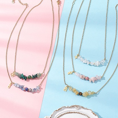 Подвеска с драгоценными камнями и круглыми бусинами 304 Женские ожерелья из нержавеющей стали с цепочкой, золотые