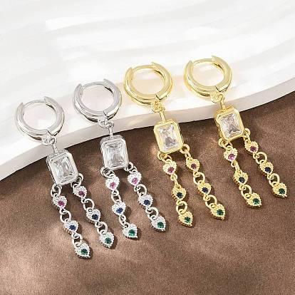 Kronleuchter-Ohrringe aus Messing mit Mikropavé und Zirkonia, Rechteck, Creolen für Damen, Bleifrei und cadmium frei, Gestell, langlebig überzogen