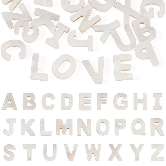 26шт. 26 стили подвесок в виде букв из натуральных пресноводных ракушек, для изготовления ювелирных изделий, кремово-белые