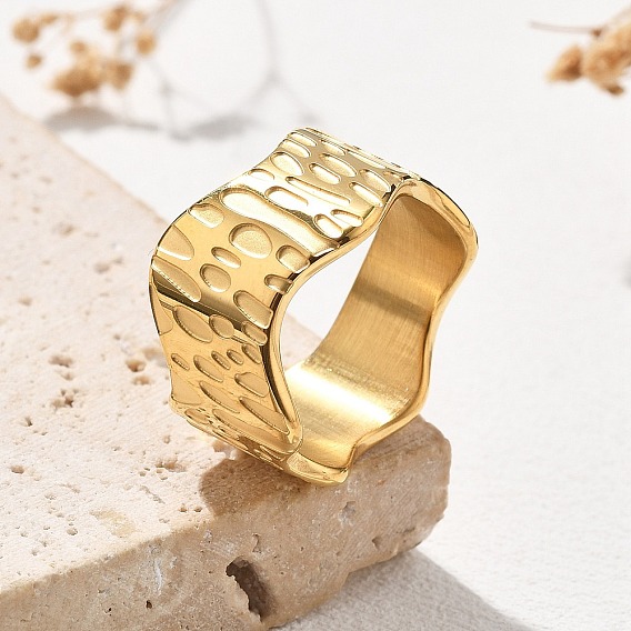 304 Кольца для пальцев из нержавеющей стали с широкими волнами, ионное покрытие (ip)