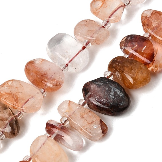 Natural Hematoid Quartz Ferruginous Quartz Beads Strands, Nuggets, with Seed Beads, Top Drilled, Tumbled Stone