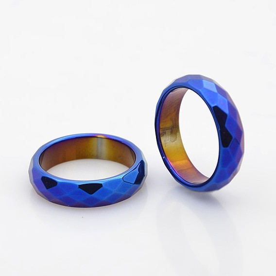 Electroplate Non-Magnetic Synthetic Hematite Wide Band Rings, Faceted, 19mm