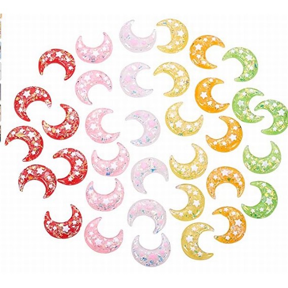 Resin Cabochons, with Shell Chip Inside, Moon with Star