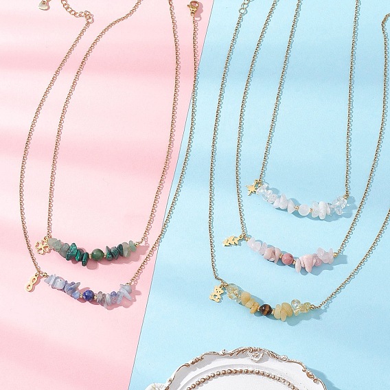 Подвеска с драгоценными камнями и круглыми бусинами 304 Женские ожерелья из нержавеющей стали с цепочкой, золотые