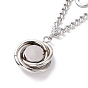 304 Stainless Steel Double Chains Multi Layered Necklace with Crystal Rhinestone Charm for Women