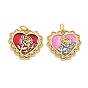 Латунные эмалевые подвески ко дню матери, Подвески в виде сердечек с узором из роз, без кадмия и без свинца, долговечный, стойки покрытие, реальный 18 k позолоченный