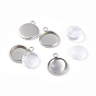 DIY Pendant Making, 304 Stainless Steel Pendant Cabochon Settings and Glass Cabochons, Flat Round, Clear