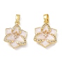 Brass Micro Pave Clear Cubic Zirconia Pendants, with Enamel, Flower Charms, Real 18K Gold Plated