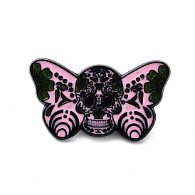 Halloween Moth Skull Black Alloy Brooches, Enamel Pins