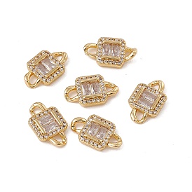 Rack Plating Brass Pave Clear Cubic Zirconia Connector Charms, Rectangle Links, Long-Lasting Plated, Cadmium Free & Nickel Free & Lead Free