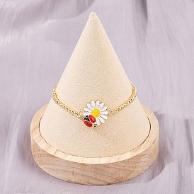 Латунные браслеты-слайдеры с цепочкой-коробкой, браслеты с цветочными звеньями из латуни и эмали для женщин, с круглых бусин