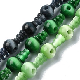 Cat Eye 3-Hole Guru Bead Strands, for Buddhist Jewelry Making, T-Drilled Beads