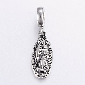304 Stainless Steel European Dangle Charms, Large Hole Pendants, Virgin Mary