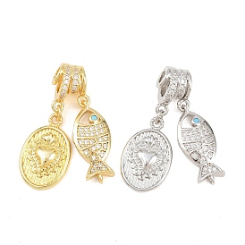 Латунные микро проложить кубического циркония подвески, рыбки с овальными подвесками, без кадмия и без свинца, стойки покрытие, долговечный