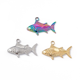 Ion Plating(IP) 304 Stainless Steel Pendants, Fish Charms