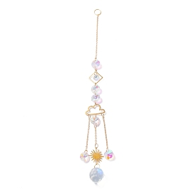 Hanging Crystal Aurora Wind Chimes, with Prismatic Pendant and Cloud-shaped Iron Link, for Home Window Chandelier Decoration