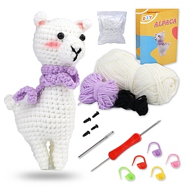 3D Alpaca DIY Knitting Kits for Beginners Include Instruction Manual, Thread Balls, Crochet Hooks, Polyester Fiber, Craft Eye, Big Eye Needle, Stitch Markers