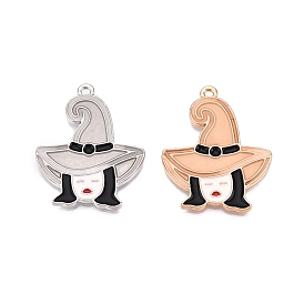 Halloween Theme Rack Plating Luminous Alloy Enamel Pendants, Glow in the Dark, Witch with Hat Charm