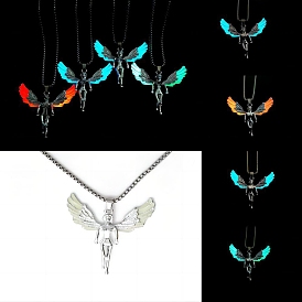 Luminous Glow in the Dark Alloy Pendant Box Chain Necklaces, Platinum