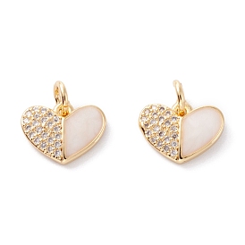Brass Micro Pave Clear Cubic Zirconia Pendants, with Enamel & Jump Ring, Long-Lasting Plated, Heart, Real 18K Gold Plated