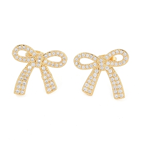 Brass Micro Pave Clear Cubic Zirconia Stud Earrings for Women, Bowknot