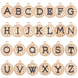 1сумка 26шт. подвески из эмалевого сплава, плоский круглый с буквой a~z подвеска, золотой свет