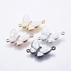 Brass Micro Pave Cubic Zirconia Links, with White Shell, Butterfly