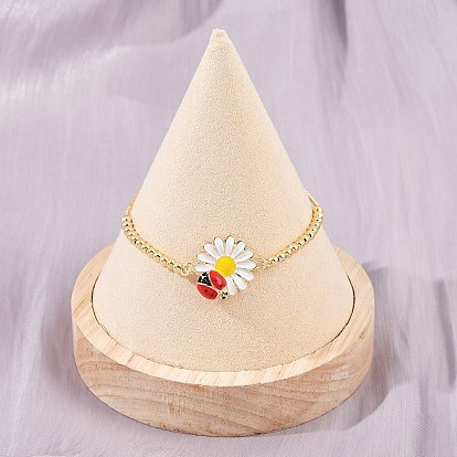 Латунные браслеты-слайдеры с цепочкой-коробкой, браслеты с цветочными звеньями из латуни и эмали для женщин, с круглых бусин