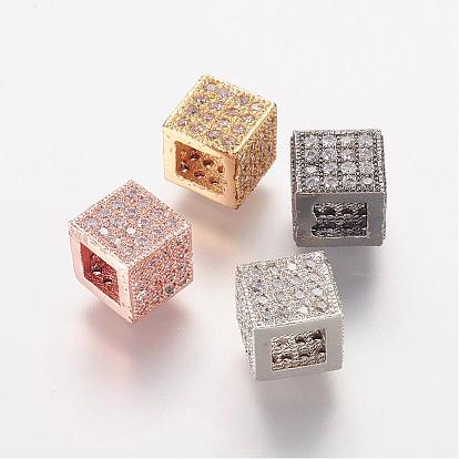 Brass Micro Pave Cubic Zirconia Beads, Cube