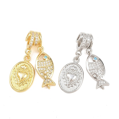 Латунные микро проложить кубического циркония подвески, рыбки с овальными подвесками, без кадмия и без свинца, стойки покрытие, долговечный