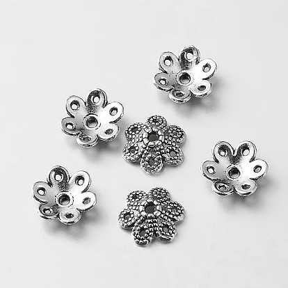 Тибетский стиль цветка сплава шарик крышки, 9x2.5 мм, отверстие : 1 мм