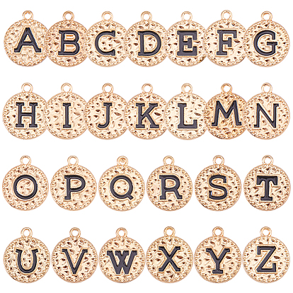 1сумка 26шт. подвески из эмалевого сплава, плоский круглый с буквой a~z подвеска, золотой свет