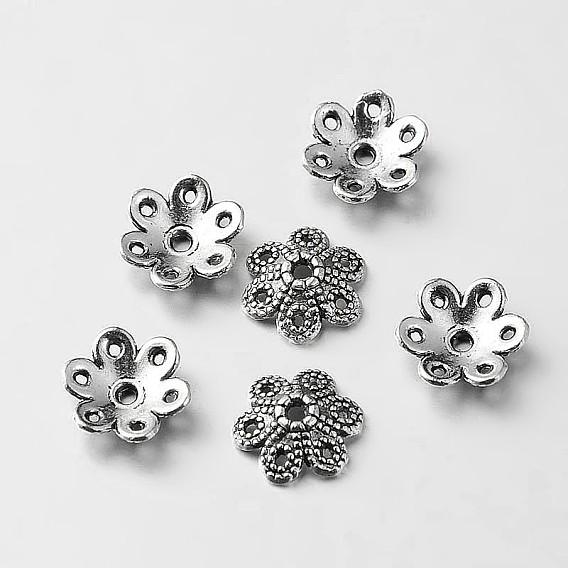 Тибетский стиль цветка сплава шарик крышки, 9x2.5 мм, отверстие : 1 мм