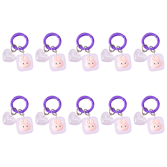 10шт. брелок из светящейся смолы, с брелоки железа, светится в темноте, сердце и квадрат с кроликом