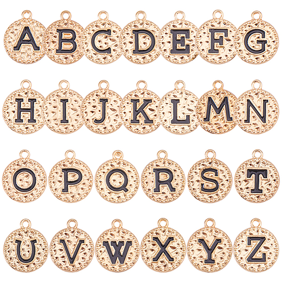 1сумка 26шт. подвески из эмалевого сплава, плоский круглый с буквой a~z подвеска, золотой свет