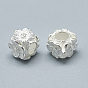 925 Sterling Silver European Beads, Large Hole Beads, Cube with Flower