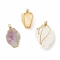Rough Raw Natural Gemstone Pendants, with Golden Tone Brass Wire Wrapped, Nuggets