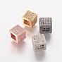 Brass Micro Pave Cubic Zirconia Beads, Cube