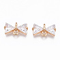 Rhinestone Connectors Charms, with Light Gold Plated Brass Findings, Long-Lasting Plated, Faceted, Bowknot