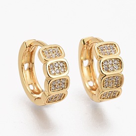 Brass Micro Pave Clear Cubic Zirconia Huggie Hoop Earrings, Long-Lasting Plated, Ring with Oval