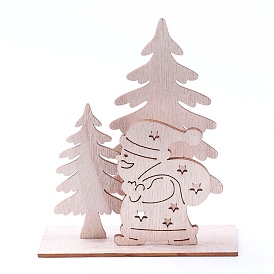 Undyed Platane Wood Home Display Decorations, Christmas Tree with Santa Claus