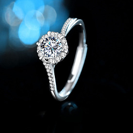 Кольца для женщин из стерлингового серебра с родиевым покрытием и муассанитом, плоско-круглые