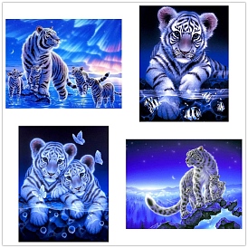 DIY Rectangle Tiger Diamond Painting Kits, Including Canvas, Resin Rhinestones, Diamond Sticky Pen, Tray Plate and Glue Clay